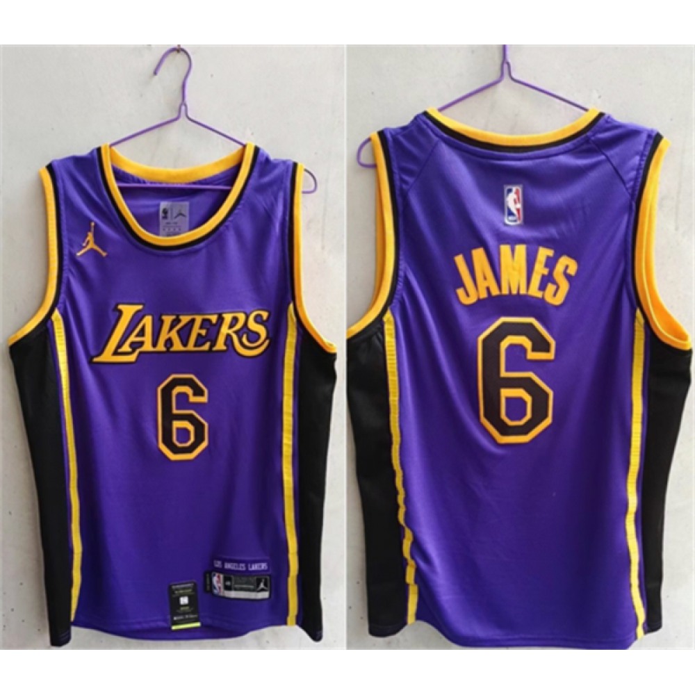 Men's Los Angeles Lakers #6 LeBron James Purple Stitched Basketball Jersey 1