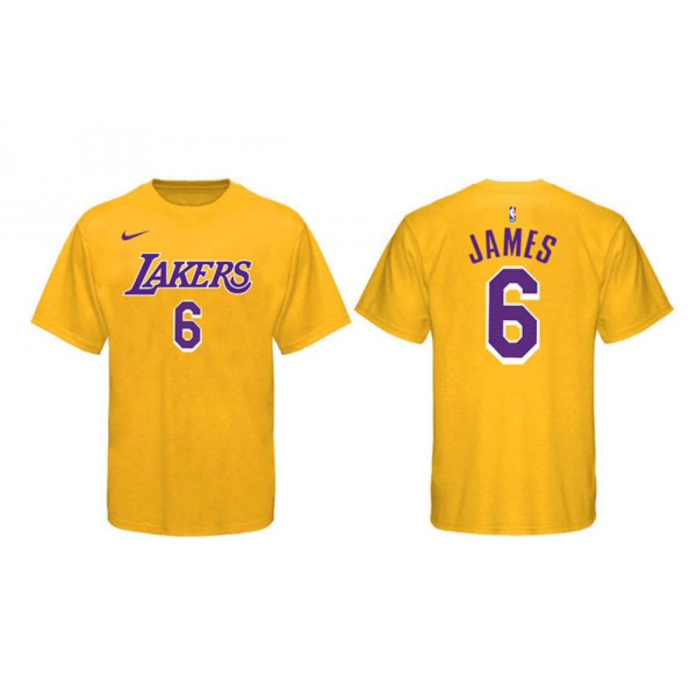 Men's Los Angeles Lakers #6 LeBron James Yellow Basketball T-Shirt 1