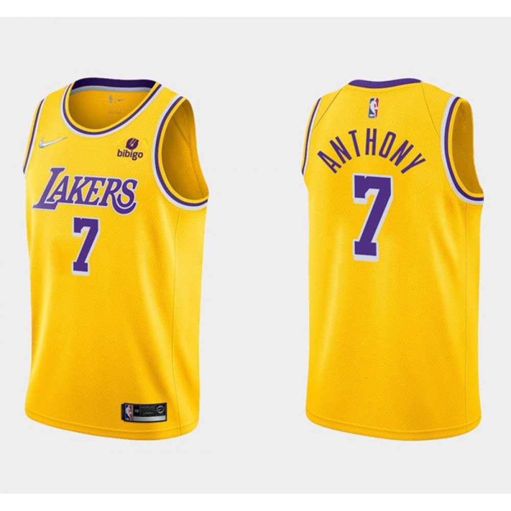 Men's Los Angeles Lakers #7 Carmelo Anthony 75th Anniversary Yellow Stitched Basketball Jersey 1