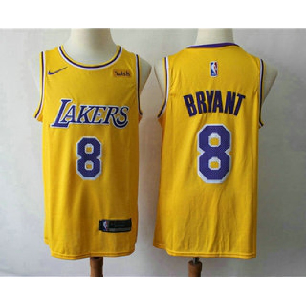 Men's Los Angeles Lakers #8 Kobe Bryant Yellow 2018-2019 Wish Swingman Stitched NBA Jersey 1