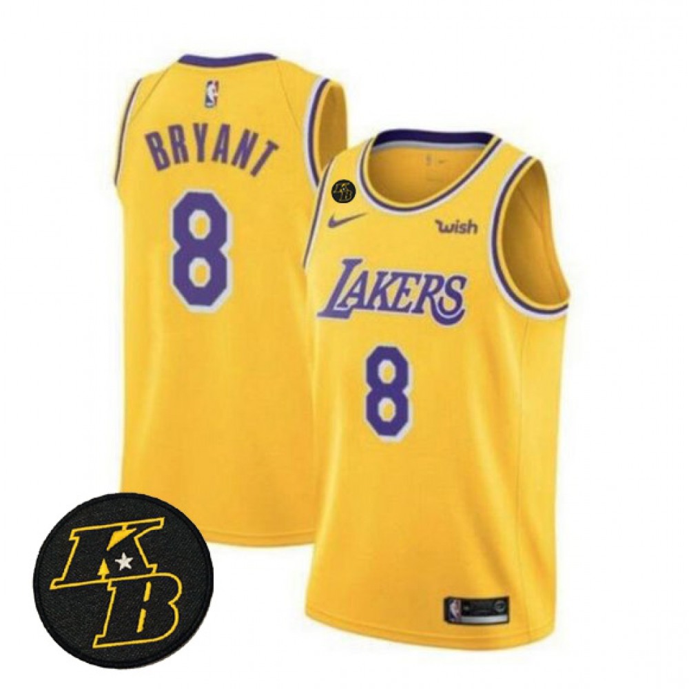 Men's Los Angeles Lakers #8 Kobe Bryant Yellow With KB Patch 2018-2019 Wish Swingman Stitched NBA Jersey 1
