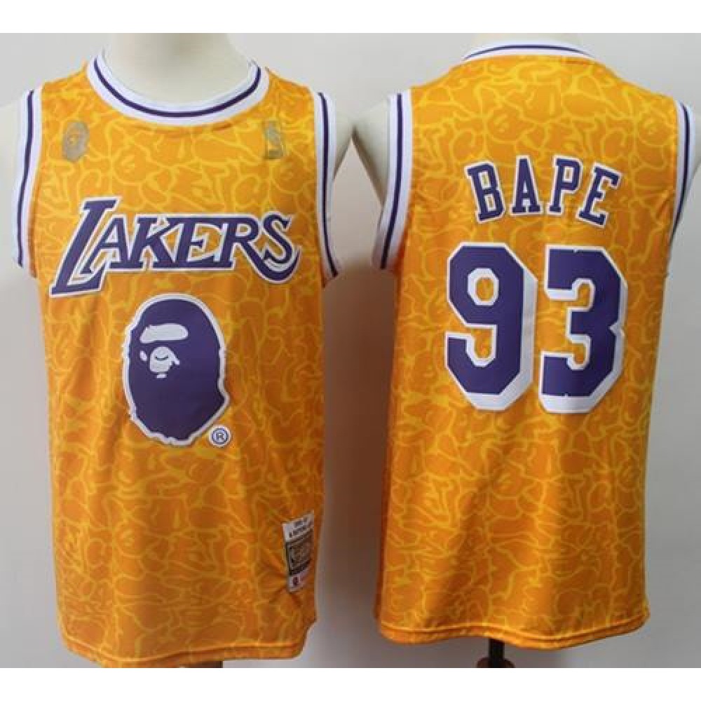 Men's Los Angeles Lakers #93 Bape Gold Stitched NBA Jersey 1