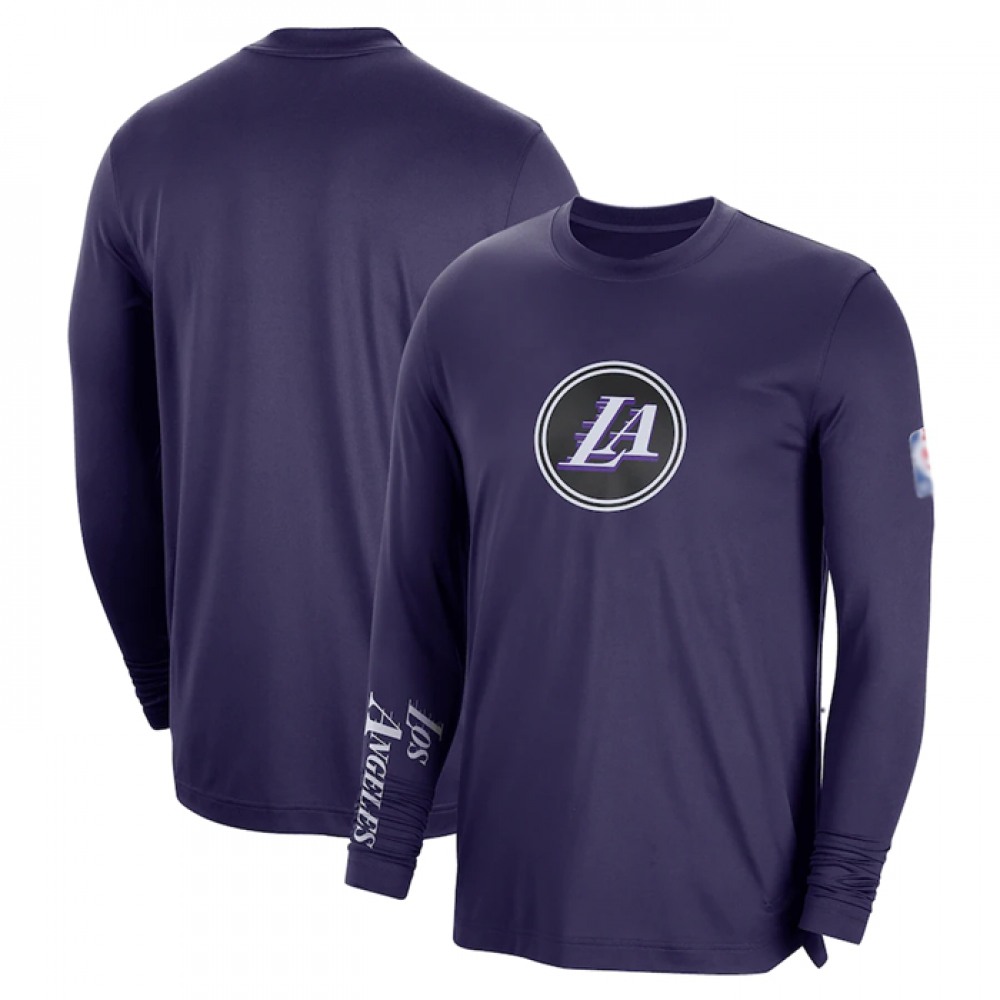 Men's Los Angeles Lakers Purple 2022/23 City Edition Essential Expressive Long Sleeve T-Shirt 1