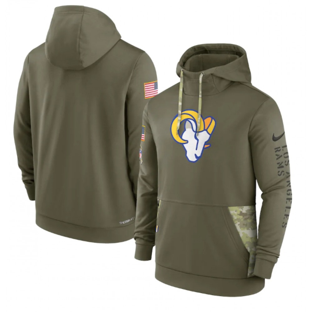 Men's Los Angeles Rams 2022 Olive Salute to Service Therma Performance Pullover Hoodie 1