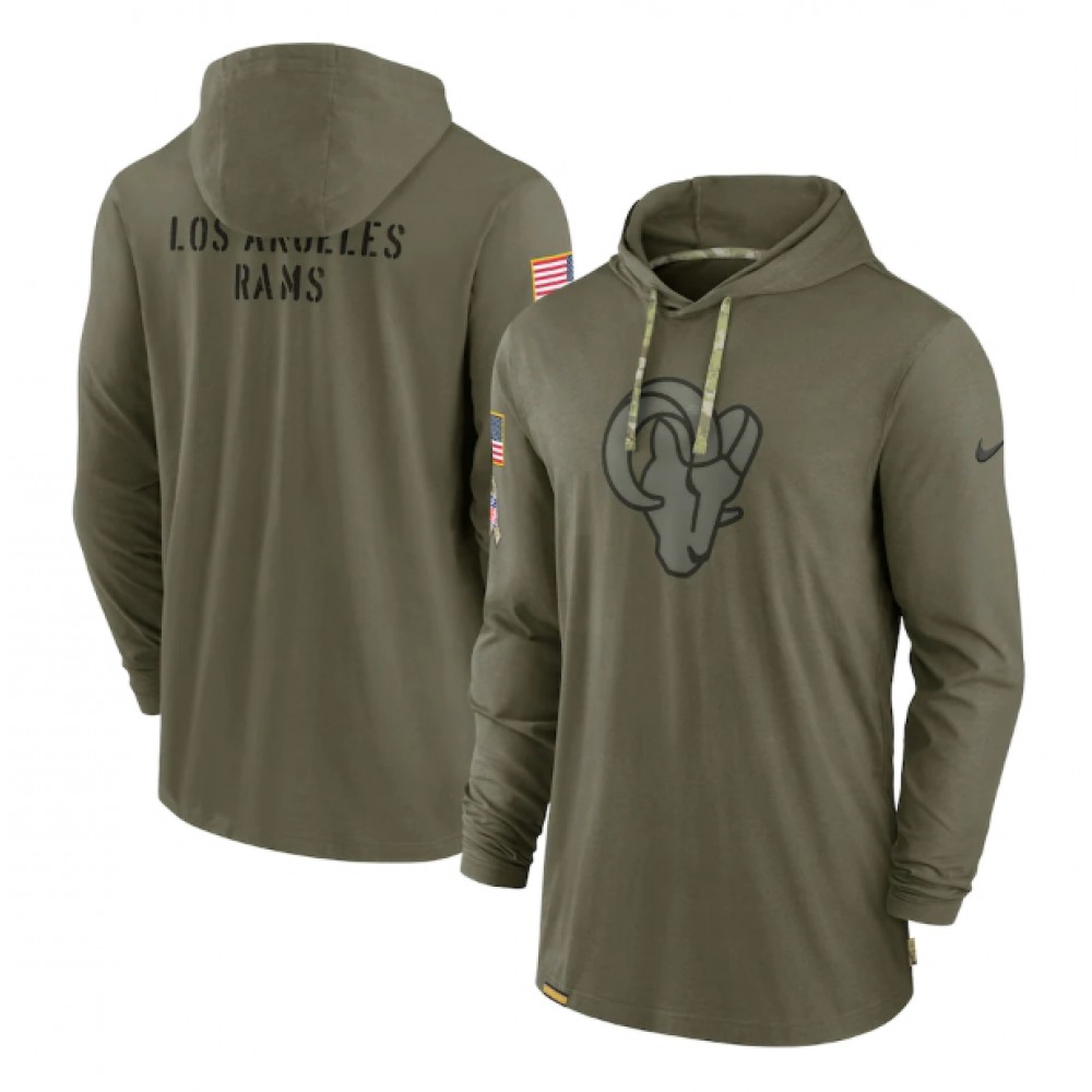 Men's Los Angeles Rams 2022 Olive Salute to Service Tonal Pullover Hoodie 1