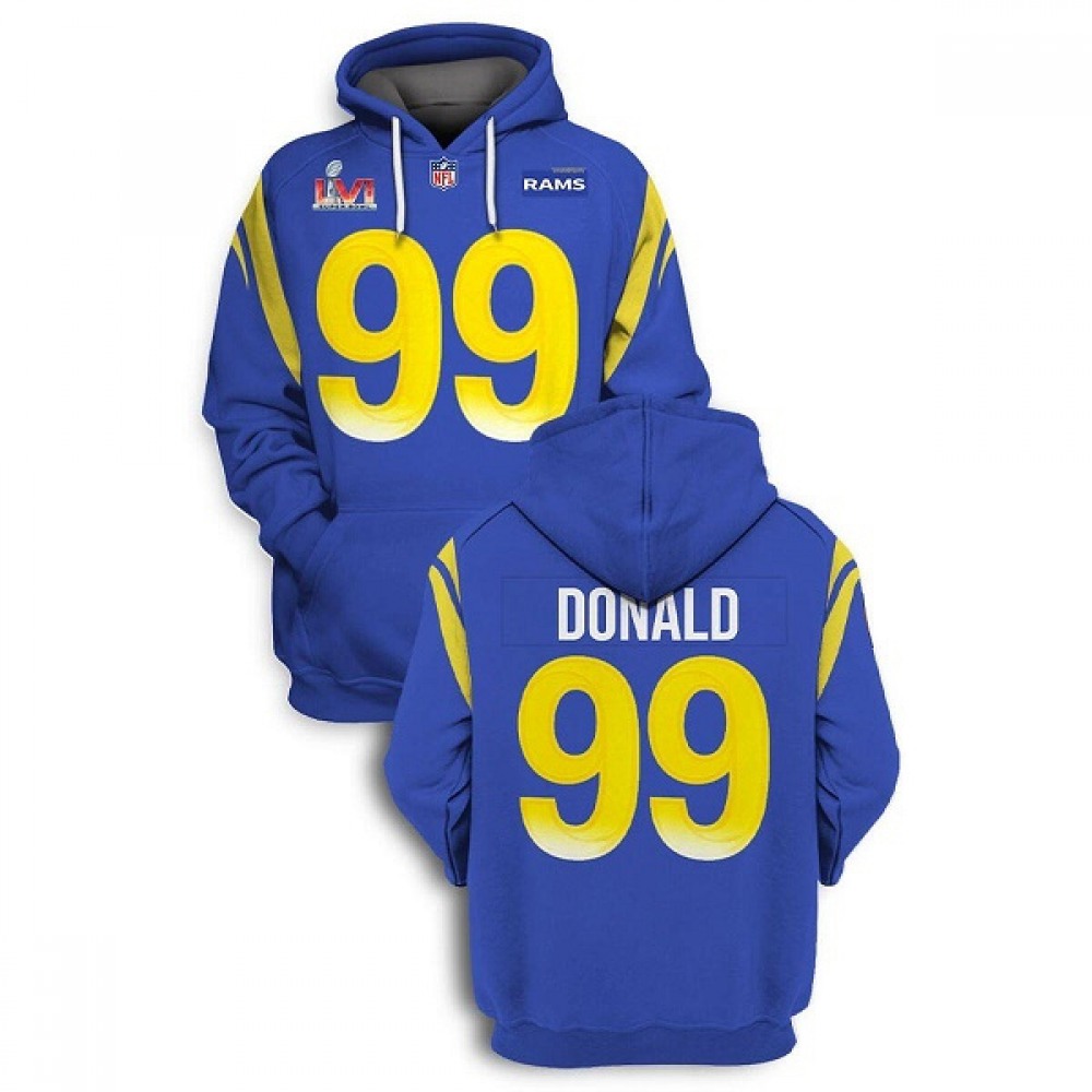 Men's Los Angeles Rams #99 Aaron Donald 2021 Royal Super Bowl LVI Pullover Hoodie 1