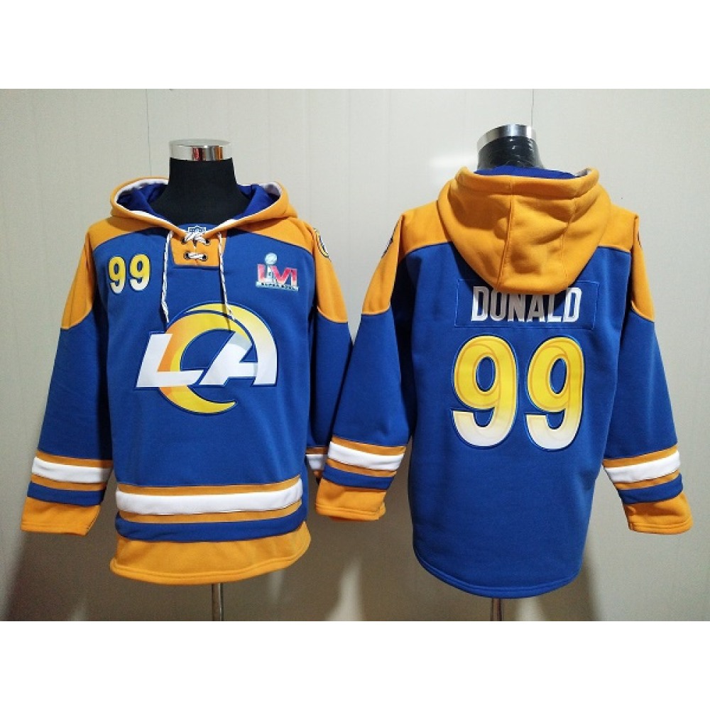 Men's Los Angeles Rams #99 Aaron Donald 2022 Royal Super Bowl LVI Champions Pullover Hoodie 1