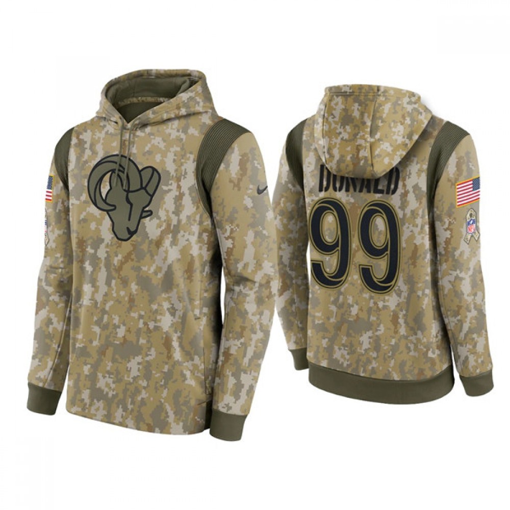 Men's Los Angeles Rams #99 Aaron Donald Camo 2021 Salute To Service Therma Performance Pullover Hoodie 1