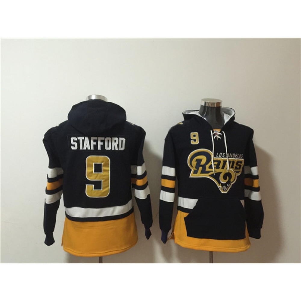 Men's Los Angeles Rams #9 Matthew Stafford Black Ageless Must-Have Lace-Up Pullover Hoodie 1