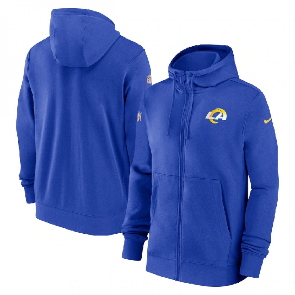 Men's Los Angeles Rams Blue Sideline Club Performance Full-Zip Hoodie 1