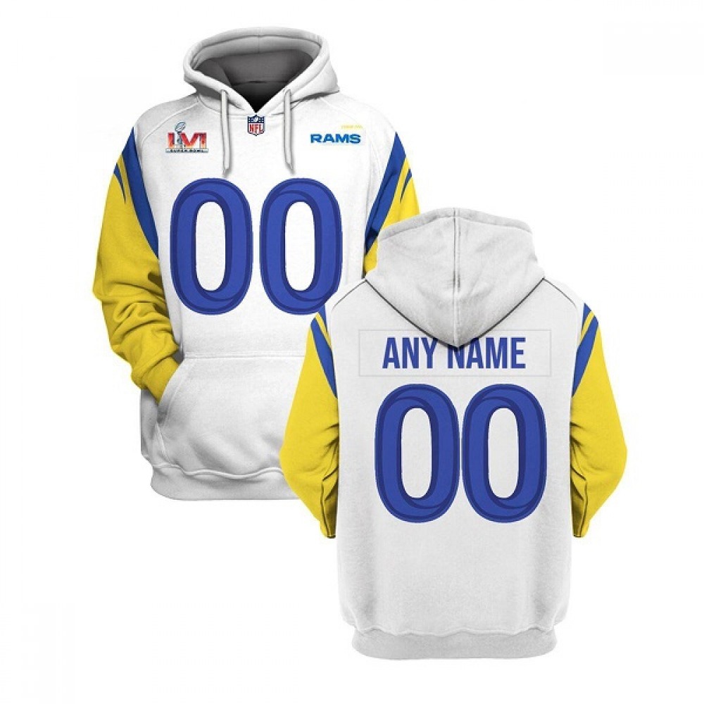 Men's Los Angeles Rams Custom 2021 White Super Bowl LVI Pullover Hoodie 1