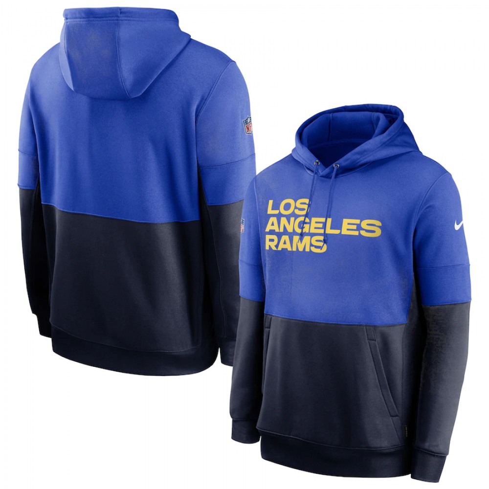 Men's Los Angeles Rams Royal/Navy Sideline Impact Lockup Performance Pullover Hoodie 1