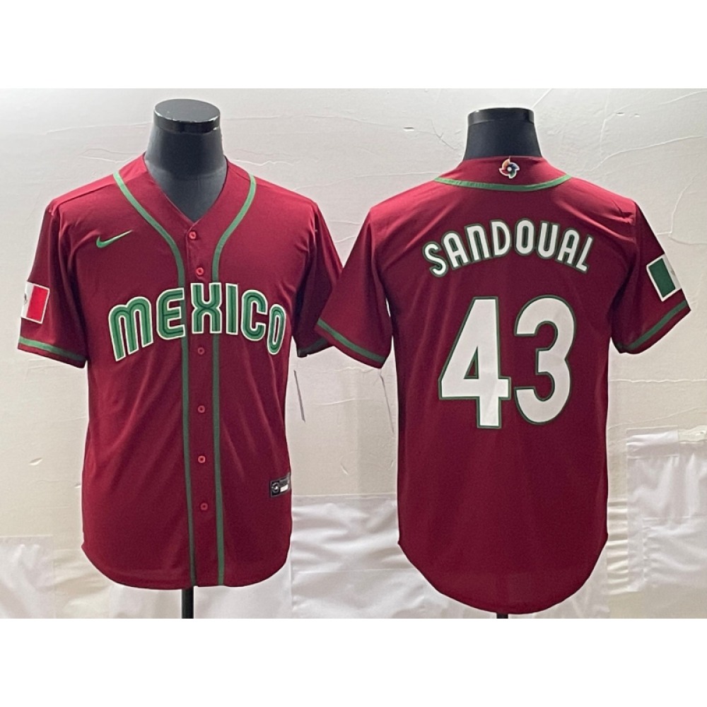 Men's Mexico Baseball #43 Patrick Sandoval 2023 Red World Baseball Classic Stitched Jersey 1