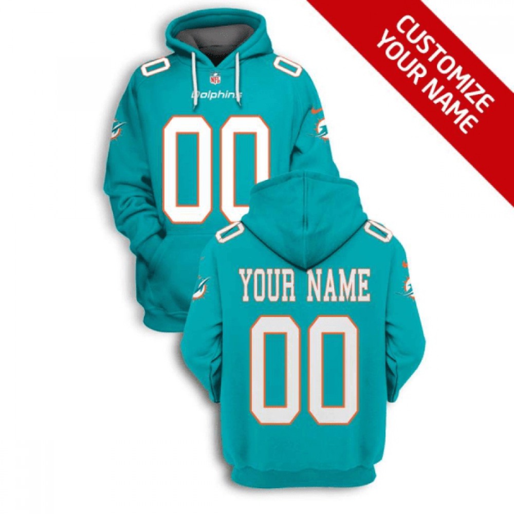 Men's Miami Dolphins Active Player Custom 2021 Aqua Pullover Hoodie 1