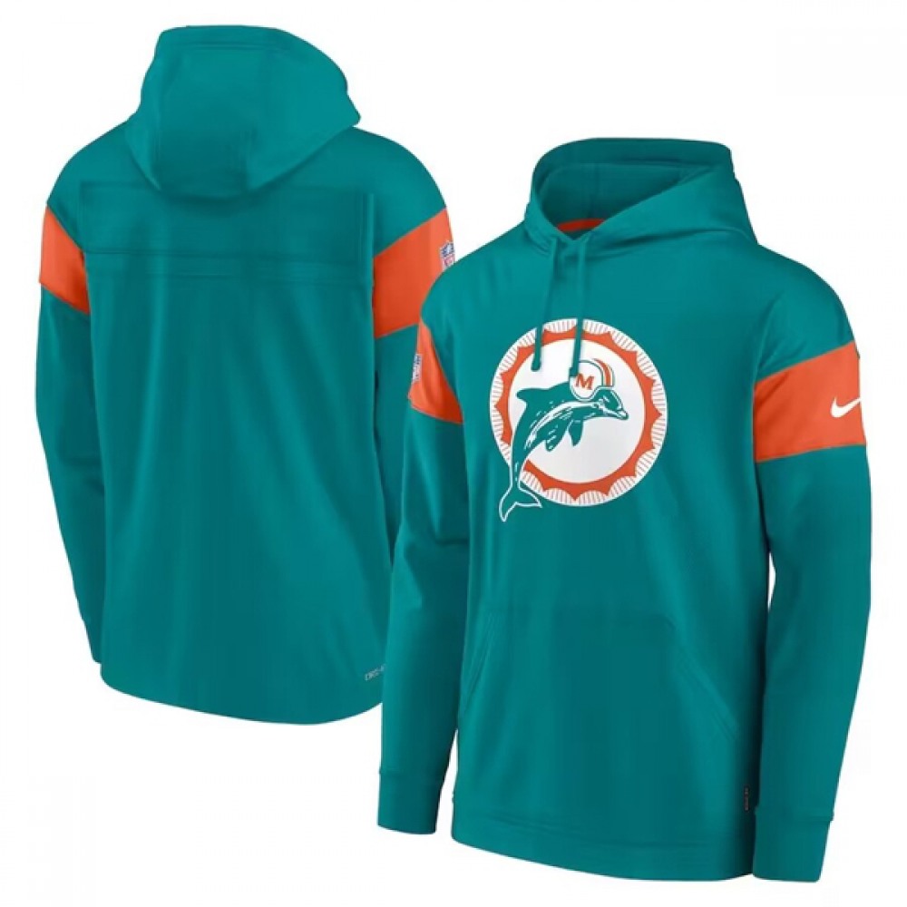 Men's Miami Dolphins Aqua Performance Pullover Hoodie 1