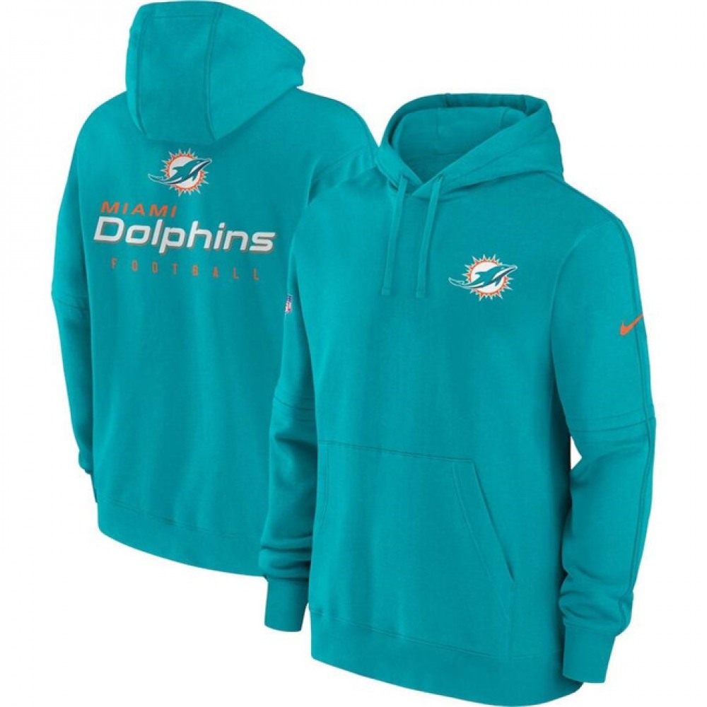 Men's Miami Dolphins Aqua Sideline Club Fleece Pullover Hoodie 1