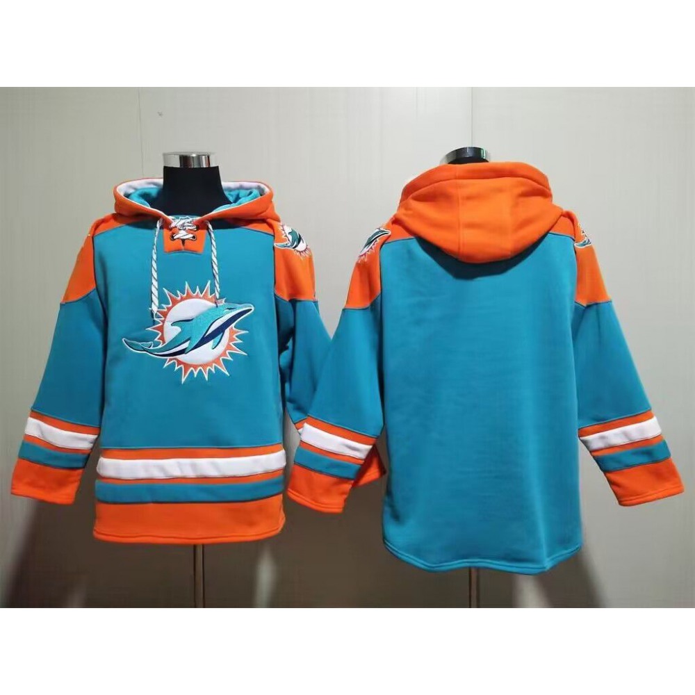 Men's Miami Dolphins Blank Aqua Lace-Up Pullover Hoodie 1