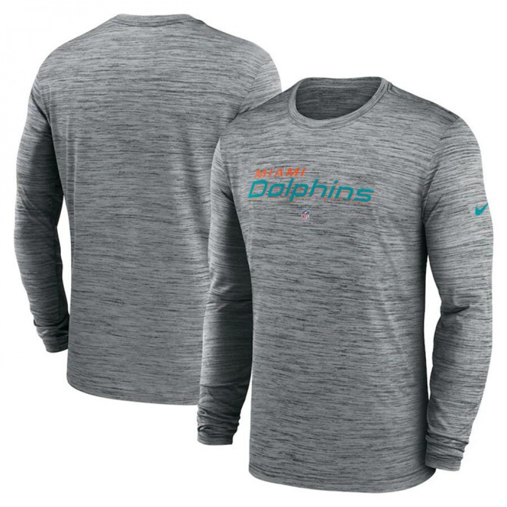Men's Miami Dolphins Heather Gray Sideline Team Velocity Performance Long Sleeve T-Shirt 1