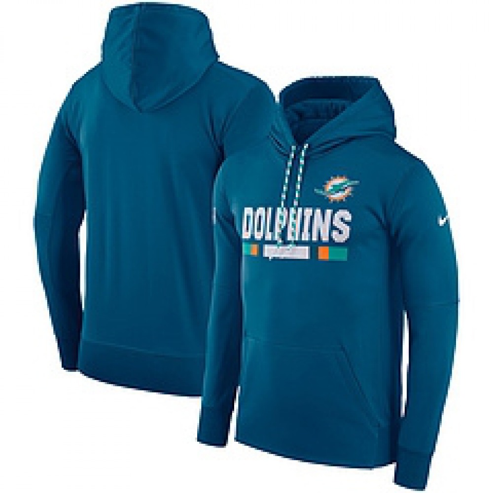 Men's Miami Dolphins Aqua Sideline Team Name Performance Pullover Hoodie 1