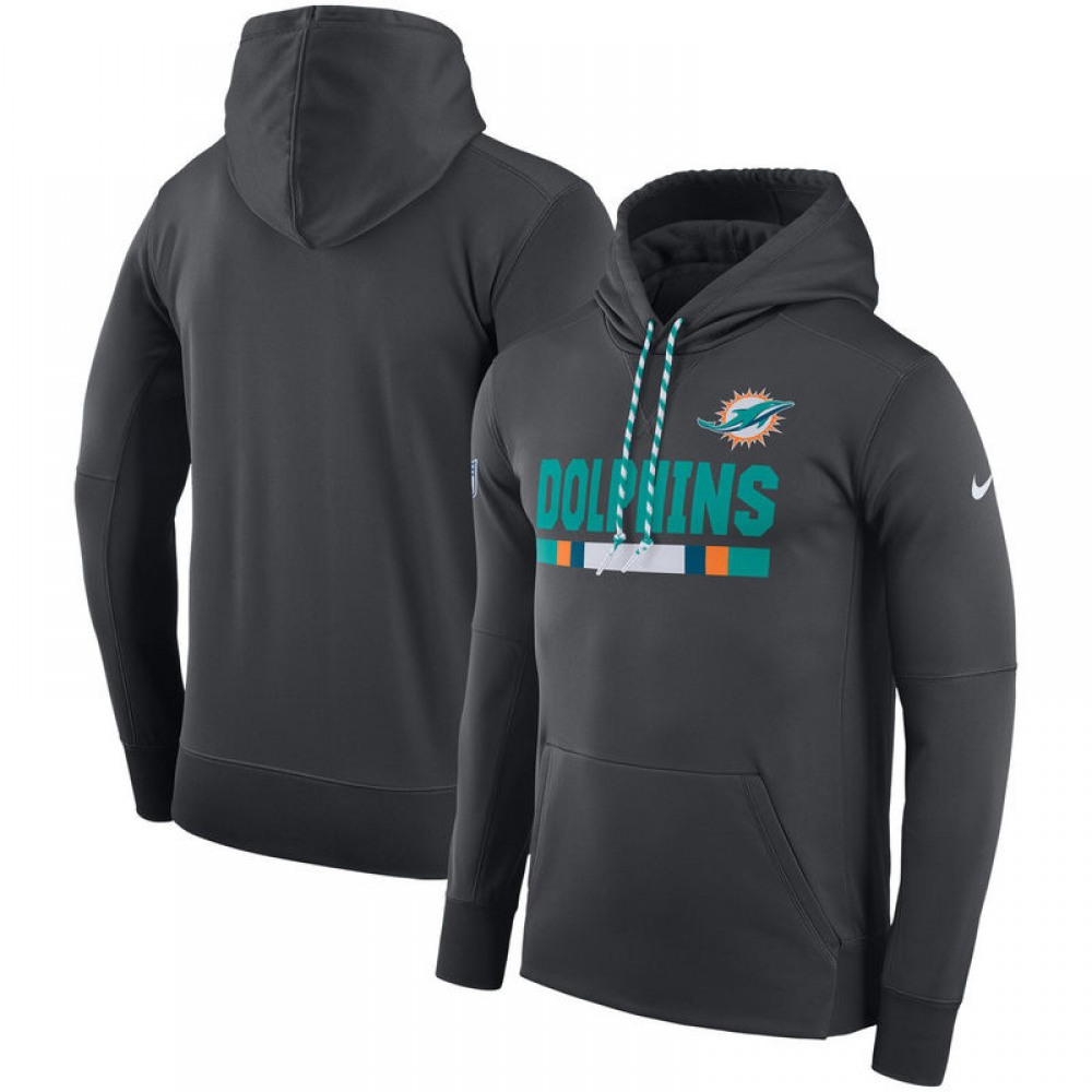 Men's Miami Dolphins Charcoal Sideline Team Name Performance Pullover Hoodie 1