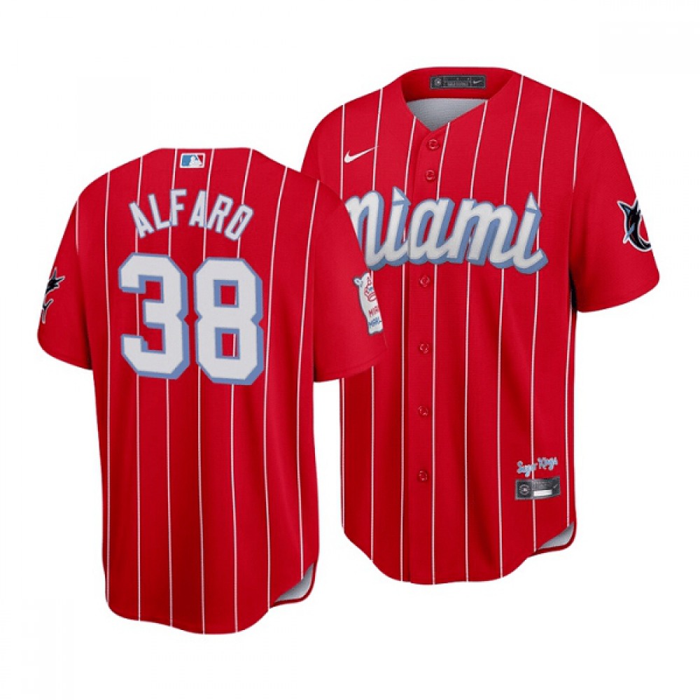 Men's Miami Marlins #38 Jorge Alfaro 2021 Red City Connect Cool Base Stitched Jersey 1