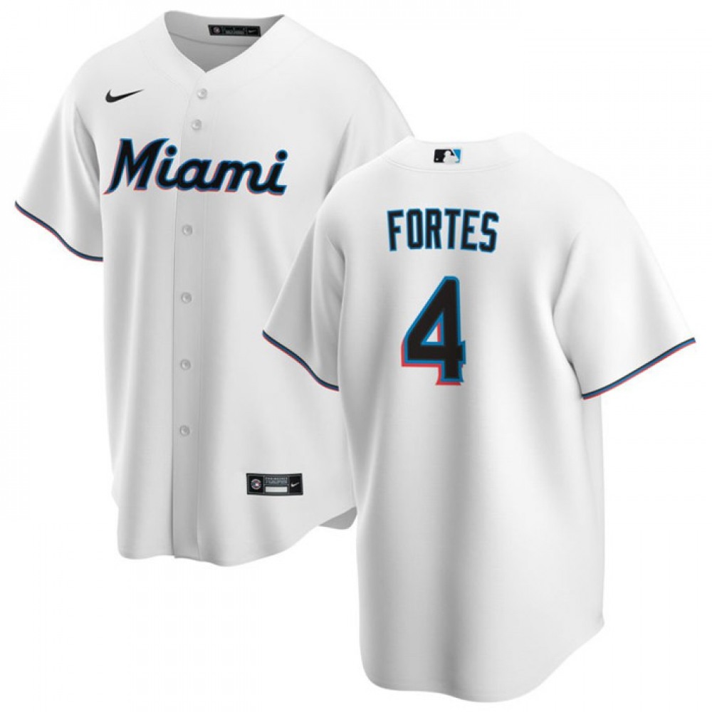 Men's Miami Marlins #4 Nick Fortes White Cool Base Stitched Baseball Jersey 1