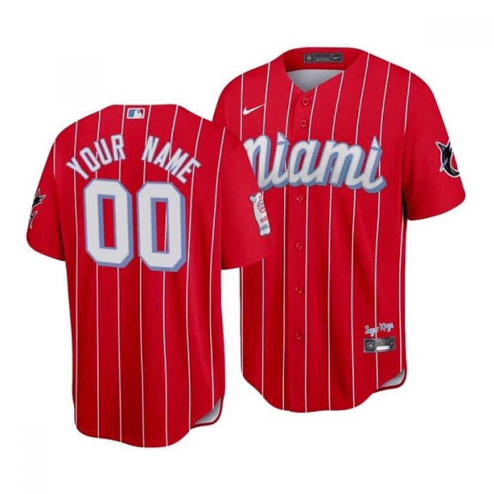 Men's Miami Marlins ACTIVE PLAYER Custom Red 2021 City Connect Cool Base Stitched Jersey 1