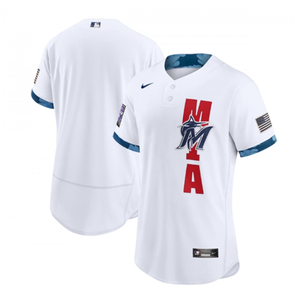 Men's Miami Marlins Blank 2021 White All-Star Flex Base Stitched MLB Jersey 1