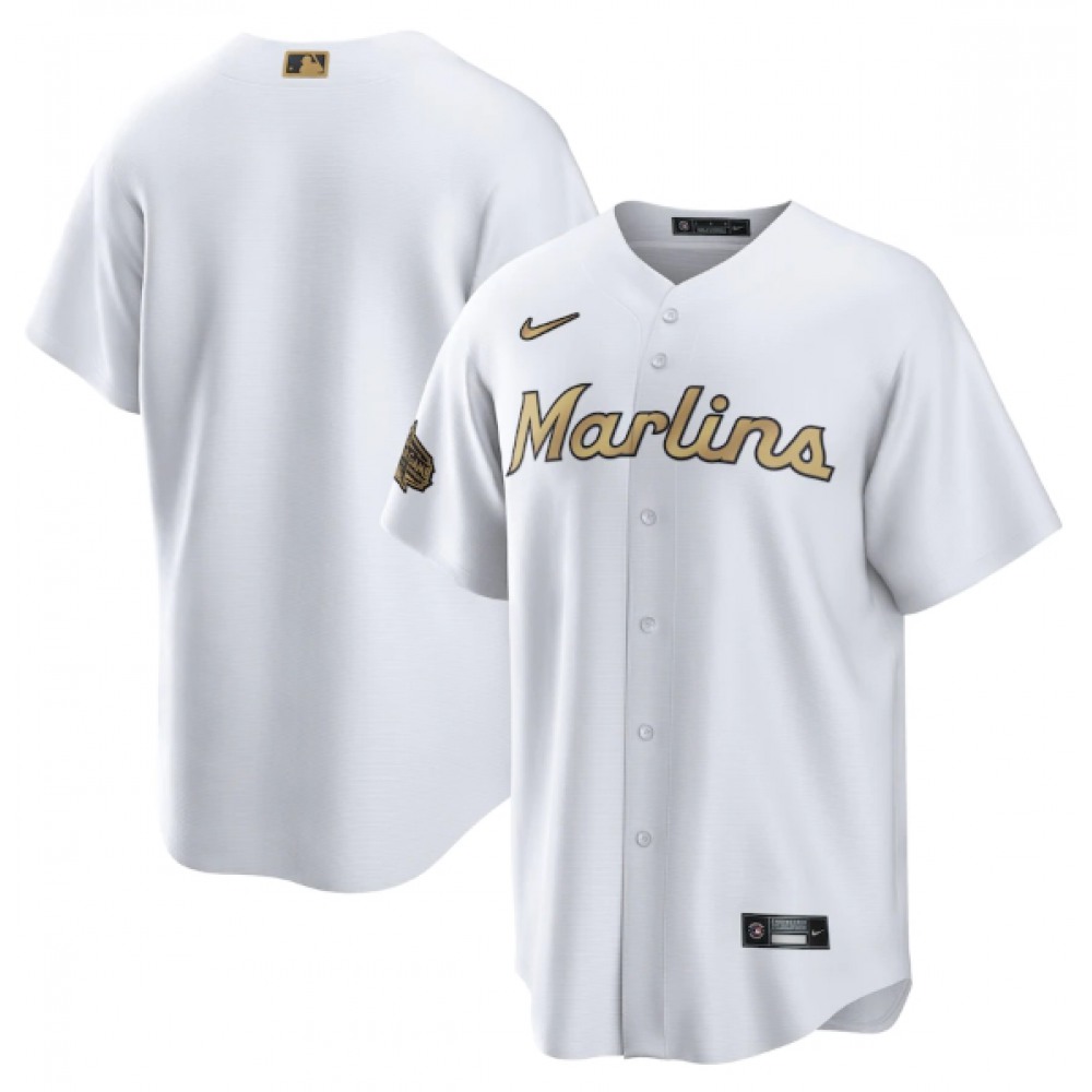 Men's Miami Marlins Blank 2022 All-Star White Cool Base Stitched Baseball Jersey 1