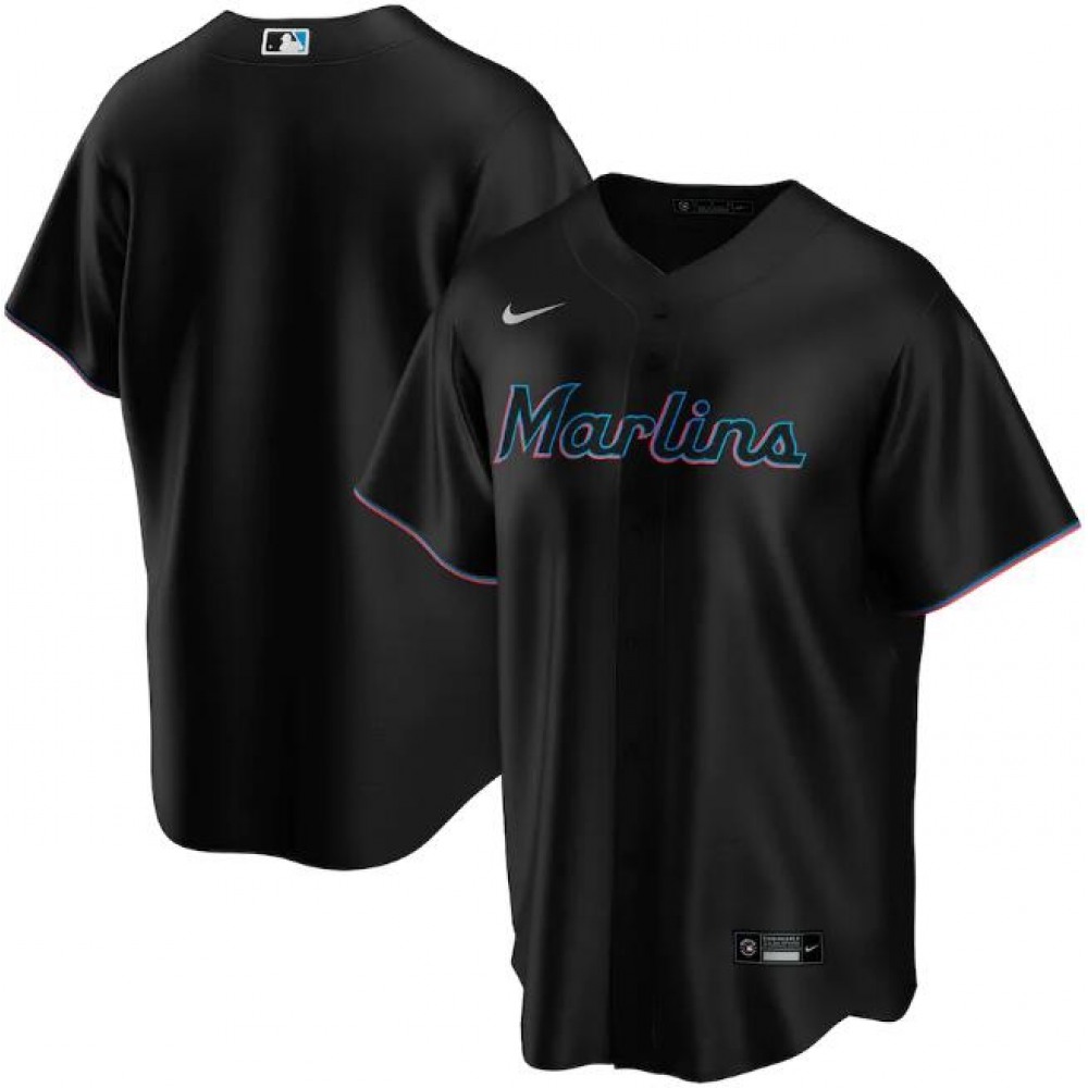 Men's Miami Marlins Blank Black Cool Base Stitched Jersey 1