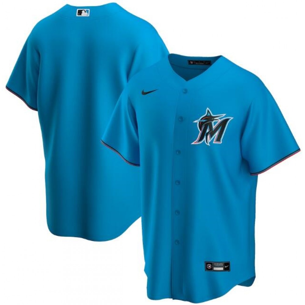 Men's Miami Marlins Blank Blue Cool Base Stitched Jersey 1