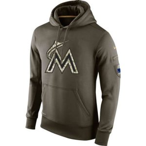 Men's Miami Marlins Olive Salute To Service KO Performance Hoodie