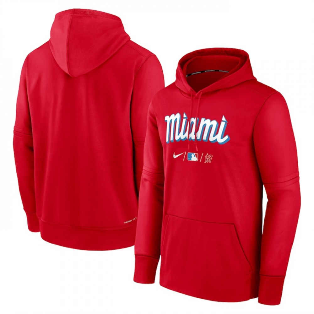 Men's Miami Marlins Red 2022 City Connect Therma Performance Pullover Hoodie 1