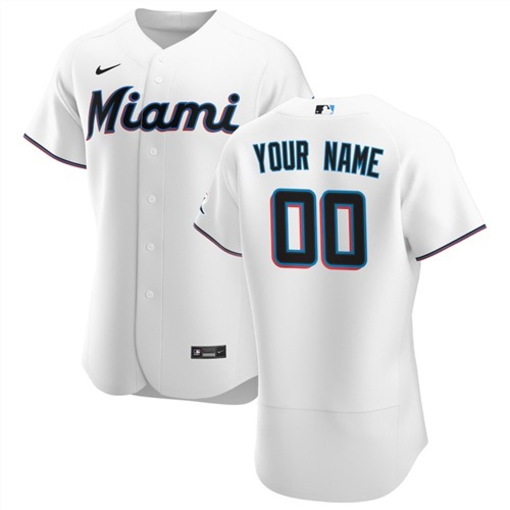 Men's Miami Marlins White Customized Stitched MLB Jersey 1