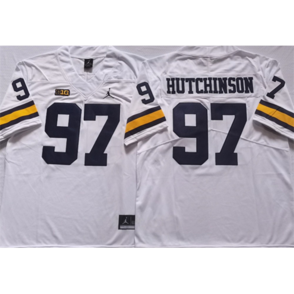 Men's Michigan Wolverines #97 HUTCHINSON White Stitched Jersey 1