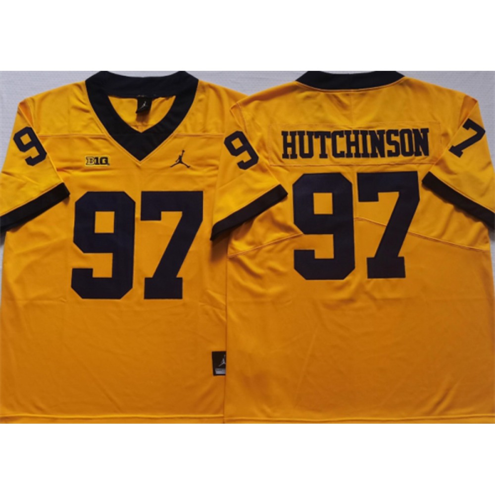 Men's Michigan Wolverines #97 HUTCHINSON Yellow Stitched Jersey 1