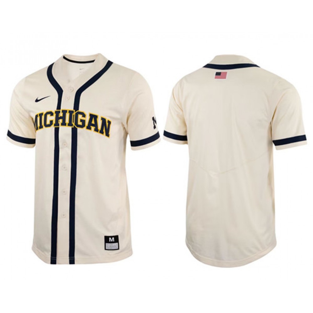 Men's Michigan Wolverines Blank Cream Stitched Baseball Jersey 1