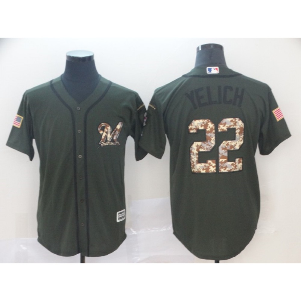 Men's Milwaukee Brewers #22 Christian Yelich Green Salute To Service Cool Base Stitched MLB Jersey 1