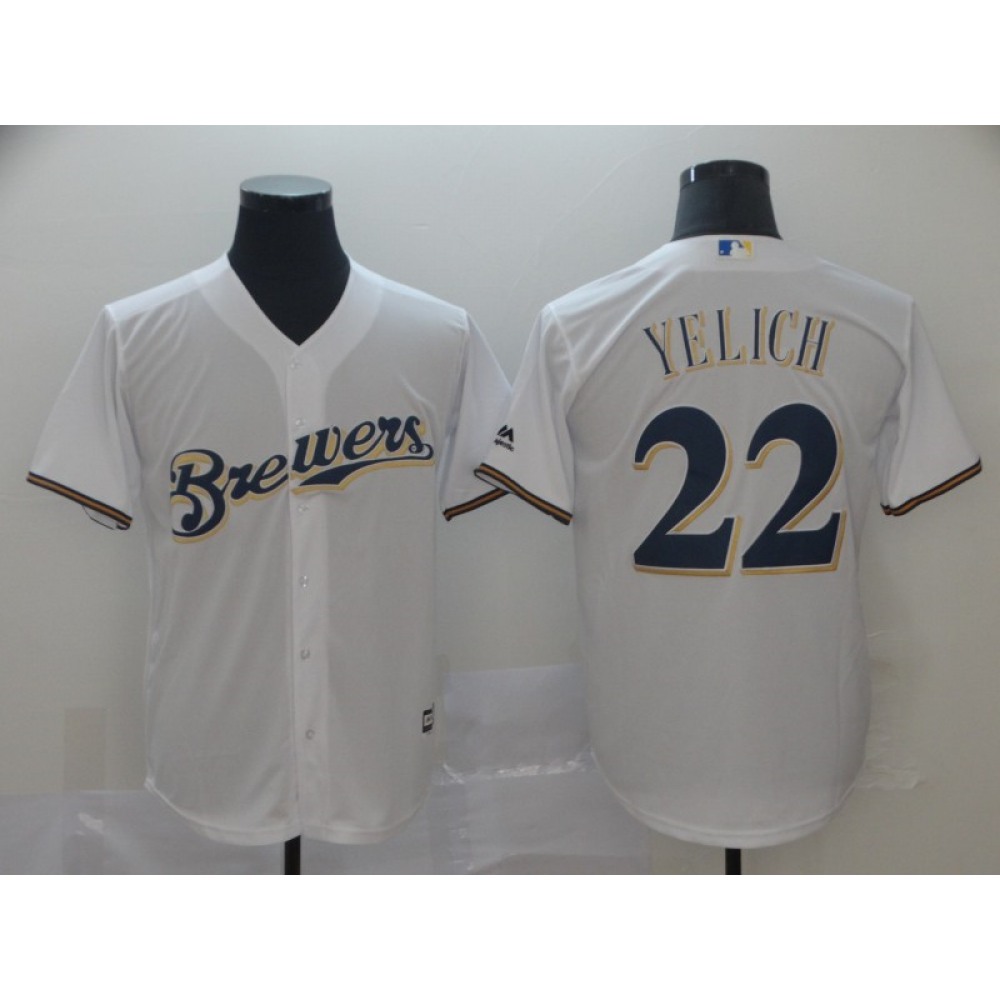 Men's Milwaukee Brewers #22 Christian Yelich White Cool Base Stitched MLB Jersey 1