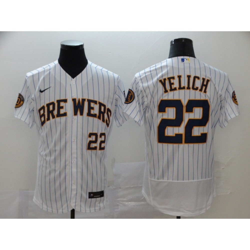 Men's Milwaukee Brewers #22 Christian Yelich White Flex Base Stitched MLB Jersey 1