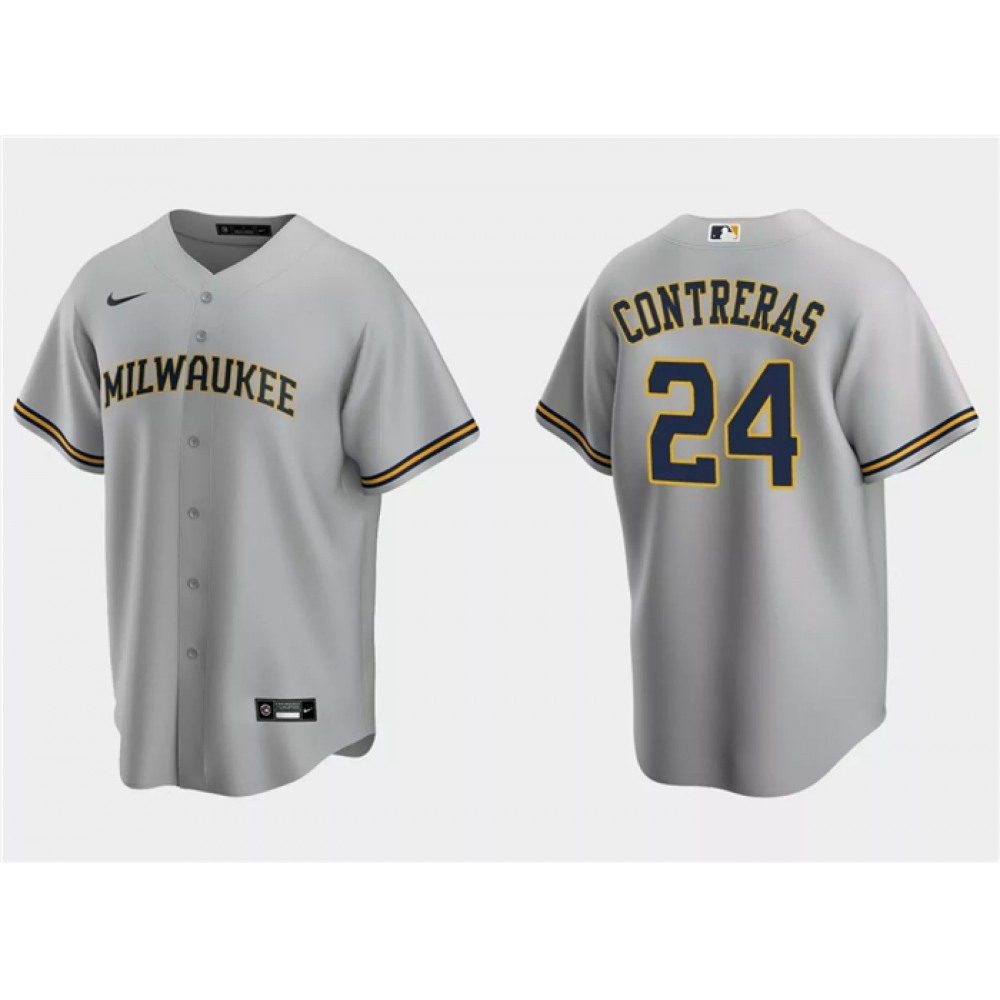 Men's Milwaukee Brewers #24 William Contreras Grey Cool Base Stitched Jersey 1