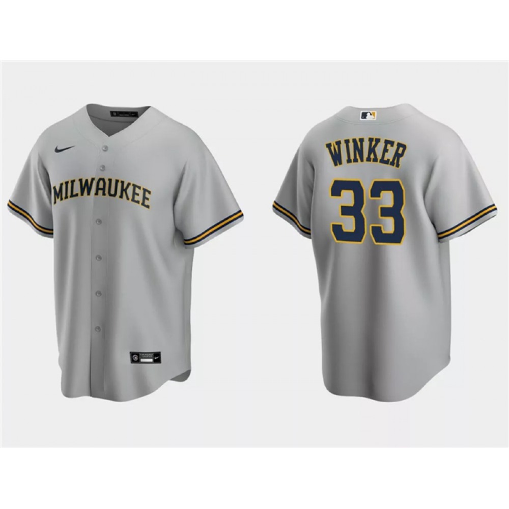 Men's Milwaukee Brewers #33 Jesse Winker Grey Cool Base Stitched Jersey 1