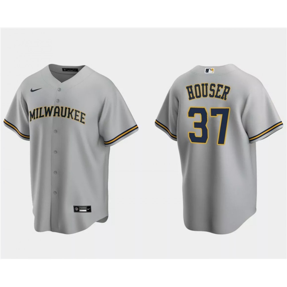 Men's Milwaukee Brewers #37 Adrian Houser Grey Cool Base Stitched Jersey 1