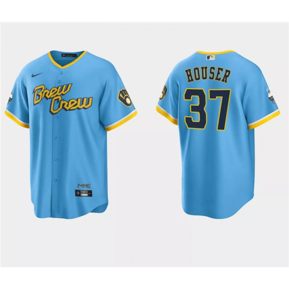 Men's Milwaukee Brewers #37 Adrian Houser Powder Blue City Connect Cool Base Stitched Jersey 1