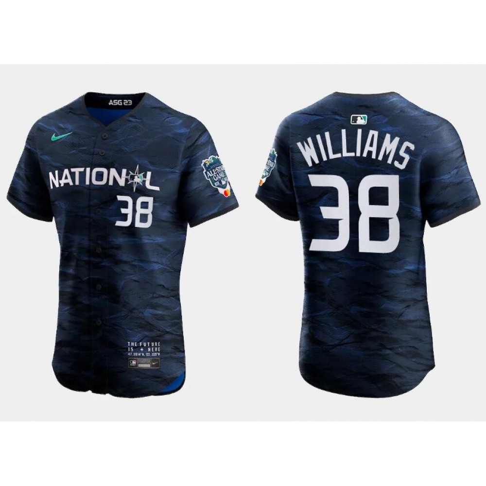 Men's Milwaukee Brewers #38 Devin Williams Royal 2023 All-star Flex Base Stitched Baseball Jersey 1