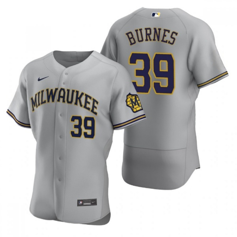 Men's Milwaukee Brewers #39 Corbin Burnes Grey Flex Base Stitched MLB Jersey 1