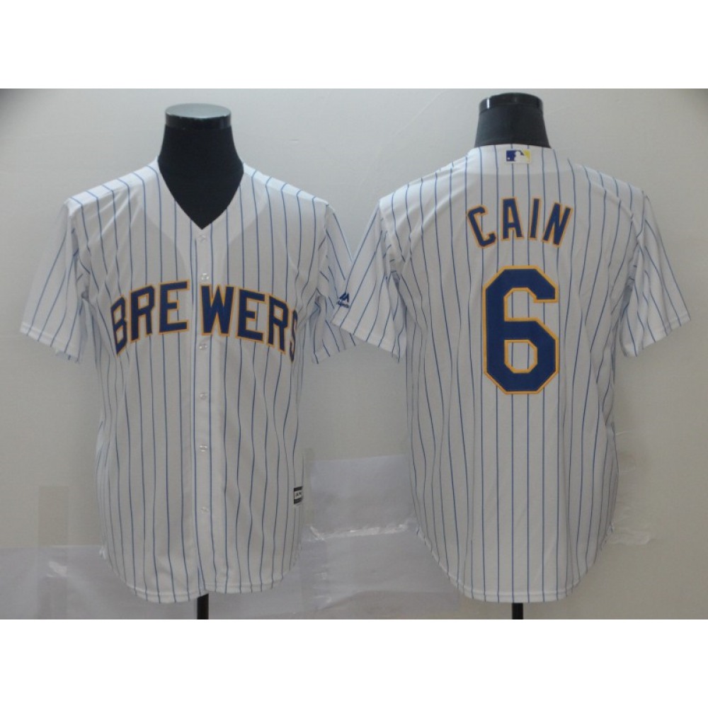 Men's Milwaukee Brewers #6 Lorenzo Cain White Cool Base Stitched MLB Jersey 1