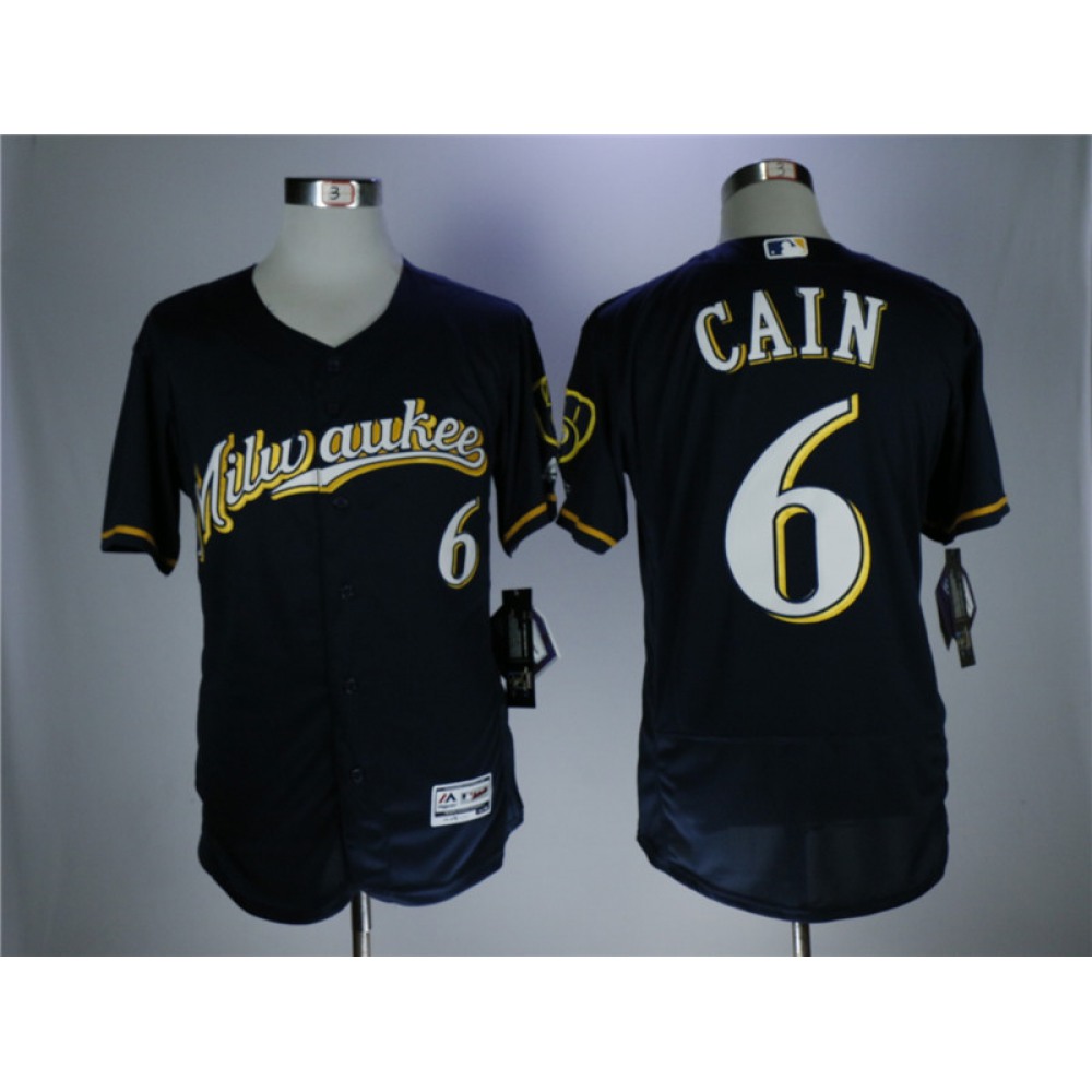 Men's Milwaukee Brewers #6 Lorenzo Cain navy Flexbase Stitched MLB Jersey 1