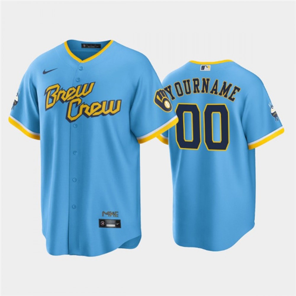 Men's Milwaukee Brewers ACTIVE Player Custom 2022 Powder Blue City Connect Cool Base Stitched Jersey 1