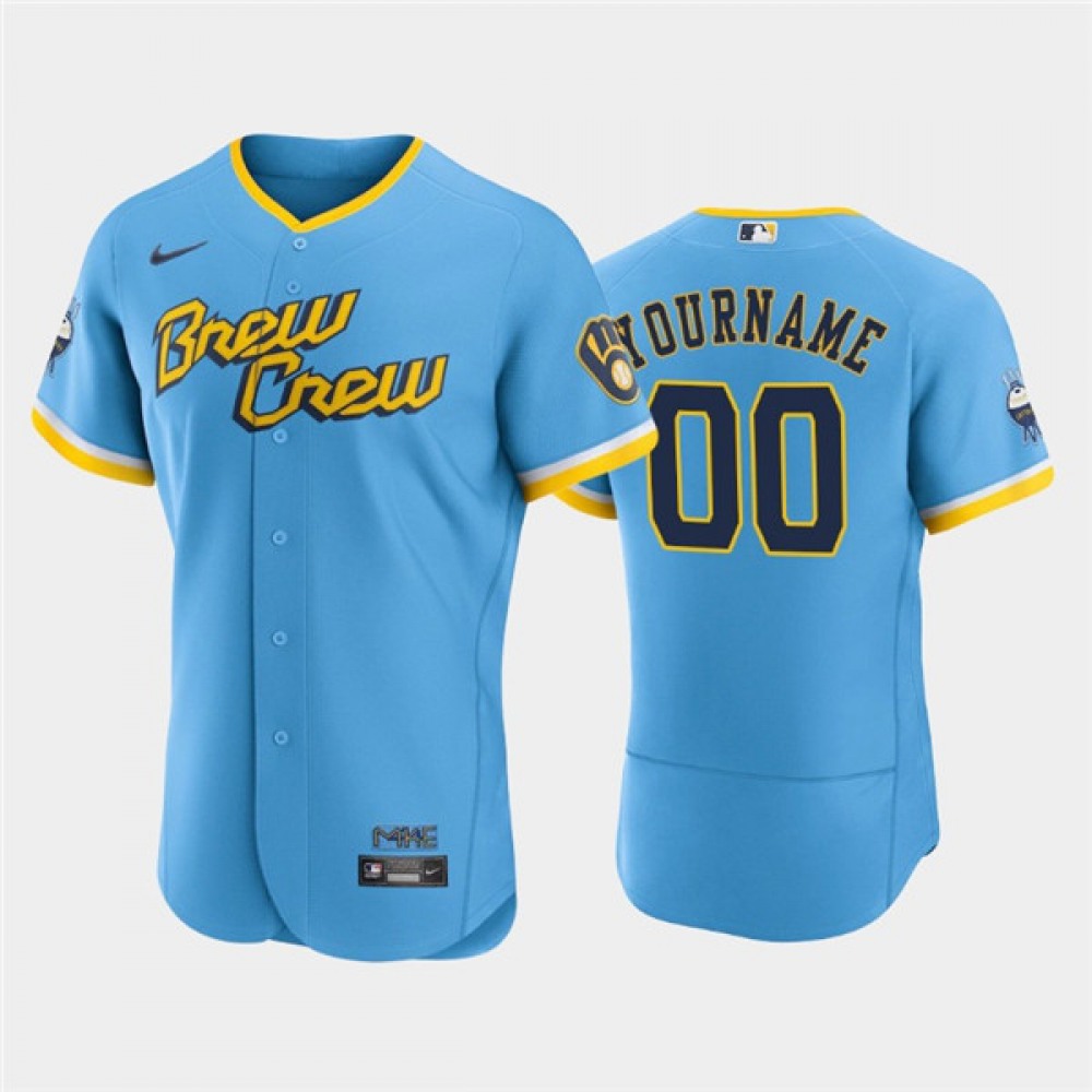 Men's Milwaukee Brewers ACTIVE Player Custom Powder Blue 2022 City Connect Flex Base Stitched MLB Jersey 1